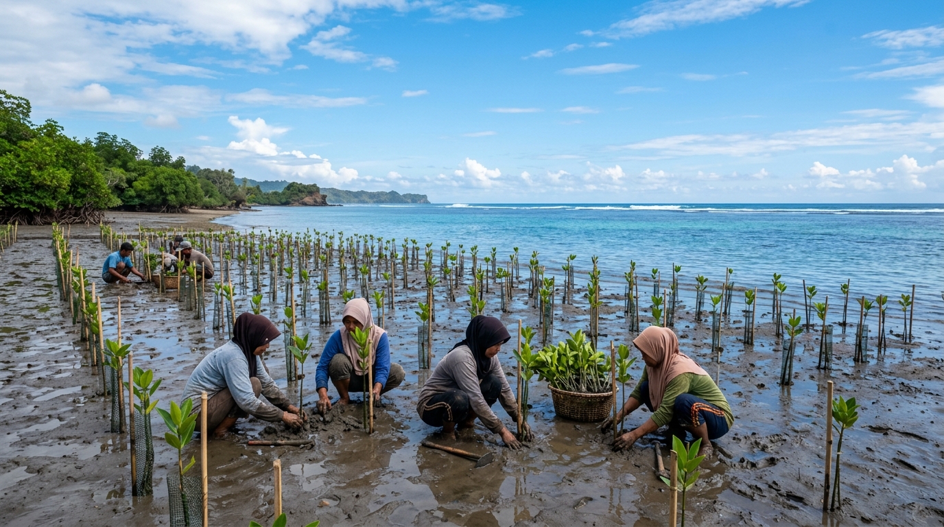 Restorasi 10.000 Mangrove & Sabuk Hijau Cemara Laut Penahan Abrasi Pantai Air Rami